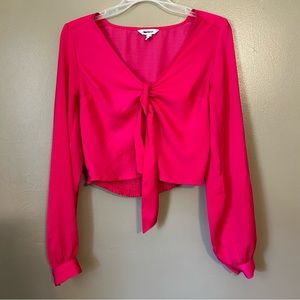 EXPRESS Satin-like Hot Pink Cropped Blouse